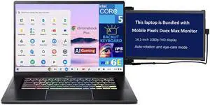 Acer Chromebook Plus AI Gaming Laptop 16.0" 120Hz IPS WQXGA Display (Intel Core 5 120U, Intel Graphics, 8GB LPDDR4X, 256GB SSD, Backlit KB, WiFi 6E, Webcam, Chrome OS) w/Duex Max DS Monitor