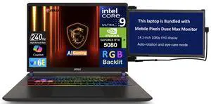 MSI Vector AI Gaming Laptop 16.0" 240Hz WQXGA Display (Intel Ultra 9- 275HX, NVIDIA GeForce RTX 5080 16GB, 16GB DDR5, 1TB SSD, RGB KB, 2 Thunderbolt 5, WiFi 6E, Win 11 Home) w/Duex Max DS Monitor