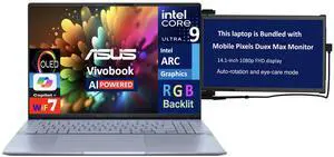ASUS Vivobook AI Business Laptop 16.0" OLED 2.8K Display (Intel Ultra 9-285H, 32GB LPDDR5X, 2TB PCIe SSD, Intel Arc, RGB KB, 2 Thunderbolt 4, WiFi 7, Webcam, Win 11 Home) w/Duex Max DS Monitor