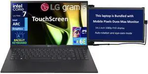 LG gram AI Powered Laptop 15.6" Touchscreen IPS FHD Display (Intel Ultra 7-155H, 16GB LPDDR5X, 1TB SSD, Intel Arc, Backlit KB, Thunderbolt 4, WiFi 6E, Webcam, Win 11 Home) w/Duex Max DS Monitor