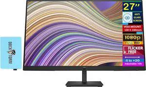 HP 27" FHD IPS Monitor with 5ms Response Time, Anti Glare, Flicker Free, VESA Mount (100 x 100mm), Displayport, HDMI & Dockztorm USB Port Expander, Black Color