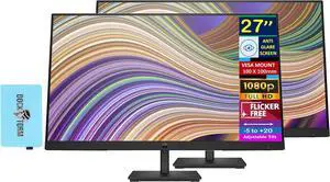 HP 27" FHD IPS Monitor with 5ms Response Time, Anti Glare, Flicker Free, VESA Mount (100 x 100mm), Displayport, HDMI & Dockztorm USB Port Expander, Black Color 2 Pack