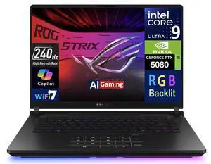 ASUS ROG Strix AI Gaming Laptop 16.0" 240Hz Mini LED WQXGA Display (Intel Ultra 9- 275HX, GeForce RTX 5080 16GB, 32GB DDR5, 2TB SSD, RGB KB, 2 Thunderbolt 5, WiFi 7, Webcam, Bluetooth 5.4, Win 11 Pro)