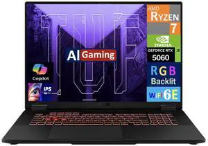 ASUS TUF AI Gaming Laptop 18" 144Hz IPS WUXGA Display (AMD Ryzen 7 260, NVIDIA GeForce RTX 5060 8GB, 16GB DDR5, 1TB SSD, RGB KB, WiFi 6E, Webcam, Bluetooth 5.4, Win 11 Home)