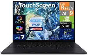 ASUS ProArt AI Powered Laptop 16.0" Touchscreen OLED 4K Display (AMD Ryzen AI 9 HX 370, 32GB LPDDR5X, 4TB PCIe SSD, GeForce RTX 5070, Backlit KB, WiFi 7, Webcam, Bluetooth 5.4, Win 11 Pro)
