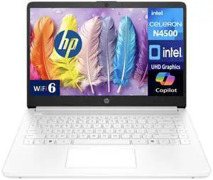 HP 14 Everyday Value Laptop 14.0" HD HD Display (Intel Celeron N4500, 4GB DDR4, 256GB PCIe SSD, Intel UHD, WiFi 6, Webcam, Bluetooth 5.4, Win 11 Pro)