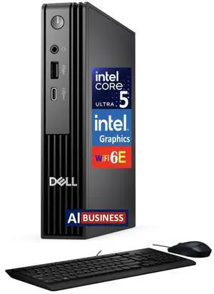Dell Pro Micro AI Business Mini Desktop (Intel Ultra 5-235T, Intel Graphics, 64GB DDR5, 1TB PCIe SSD, WiFi 6E, Bluetooth 5.3, 90W PSU, RJ-45, 1 Display Port, 1 x HDMI 2.1, Win 11 Pro)
