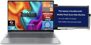 Lenovo ThinkBook Business Laptop 16.0" IPS WUXGA Display (AMD Ryzen 5 7533HS, 64GB DDR5, 8TB PCIe SSD, AMD Radeon, Fingerprint, WiFi 6E, Webcam, Bluetooth 5.3, Win 11 Pro) w/Duex Max DS Monitor