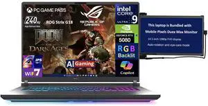ASUS ROG Strix AI Gaming Laptop 18" 240Hz IPS WQXGA Display (Intel Ultra 9- 275HX, GeForce RTX 5080 16GB, 32GB DDR5, 2TB SSD, RGB KB, 2 Thunderbolt 5, WiFi 7, Win 11 Home) w/Duex Max DS Monitor
