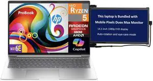 HP ProBook Business Laptop 16.0" IPS WUXGA Display (AMD Ryzen 5 7535U, 8GB DDR5, 256GB SSD, AMD Radeon 660M, WiFi 6E, Webcam, Bluetooth 5.3, Win 11 Pro) w/Duex Max DS Monitor