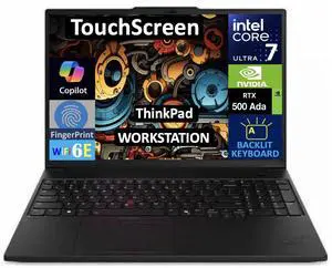 Lenovo ThinkPad Workstation Laptop 16.0" Touchscreen LCD WUXGA Display (Intel Ultra 7-155H, 64GB DDR5, 512GB PCIe SSD, RTX 500 Ada, Backlit KB, Fingerprint, 2 Thunderbolt 4, WiFi 6E, Win 11 Pro)