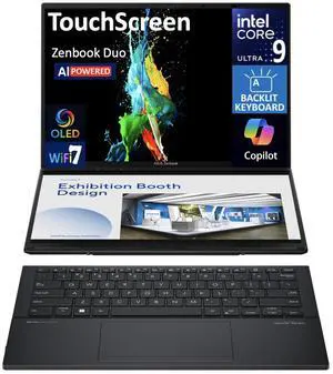 ASUS Zenbook DUO AI Powered 2-in-1 Laptop 14.0" Touchscreen OLED WUXGA Display (Intel Ultra 9-285H, 32GB LPDDR5X, 2TB SSD, Backlit KB, 2 Thunderbolt 4, WiFi 7, Webcam, Bluetooth 5.4, Win 11 Home)