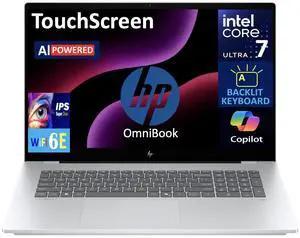 HP OmniBook AI Powered Laptop 17.3" Touchscreen IPS FHD Display (Intel Ultra 7-258V, 32GB LPDDR5X, 1TB PCIe SSD, Intel Arc 140V, Backlit KB, Thunderbolt 4, WiFi 6E, Webcam, Bluetooth 5.3, Win 11 Home)