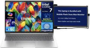 HP EliteBook Business Laptop 16.0" IPS WUXGA Display (Intel Ultra 7 165U , 16GB DDR5, 512GB SSD, Intel Graphics, Backlit KB, Fingerprint, 2 Thunderbolt 4, WiFi 6E, Win 11 Pro) w/Duex Max DS Monitor
