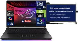 ASUS ROG Strix AI Gaming Laptop 16.0" 240Hz Mini LED WQXGA Display (Intel Ultra 9- 275HX, GeForce RTX 5080 16GB, 32GB DDR5, 2TB SSD, RGB KB, 2 Thunderbolt 5, WiFi 7, Win 11 Pro) w/Duex Max DS Monitor