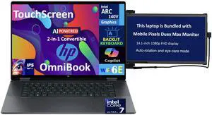 HP OmniBook AI Powered 2-in-1 Laptop 16.0" Touchscreen IPS WUXGA Display (Intel Ultra 7-258V, 32GB LPDDR5X, 2TB SSD, Backlit KB, Thunderbolt 4, WiFi 6E, Webcam, Win 11 Home) w/Duex Max DS Monitor