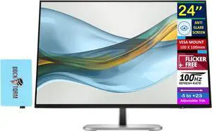 HP Series 5 Pro 24" WUXGA IPS Monitor with 5ms Response Time, Anti Glare, Flicker Free, VESA Mount (100mm), Displayport, HDMI & Dockztorm USB Port Expander, Black/Silver Color