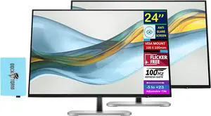 HP Series 5 Pro 24" WUXGA IPS Monitor with 5ms Response Time, Anti Glare, Flicker Free, VESA Mount (100mm), Displayport, HDMI & Dockztorm USB Port Expander, Black/Silver Color 2 Pack