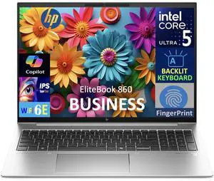HP EliteBook 860 Business Laptop 16.0" IPS WUXGA Display (Intel Ultra 5-135U, 16GB DDR5, 512GB SSD, Intel Graphics, Backlit KB, Fingerprint, 2 Thunderbolt 4, WiFi 6E, Webcam, Win 11 Pro)