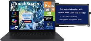ASUS ProArt AI Powered Laptop 16.0" Touchscreen OLED 4K Display (AMD Ryzen AI 9 HX 370, 32GB LPDDR5X, 2TB SSD, GeForce RTX 5070, Backlit KB, WiFi 7, Webcam, Win 11 Home) w/Duex Max DS Monitor