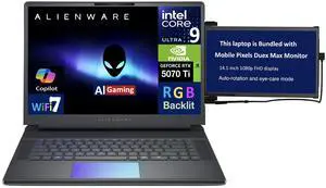 Alienware 16 Area-51 Area-51 AI Gaming Laptop 16.0" 240Hz IPS WQXGA Display (Intel Ultra 9- 275HX, NVIDIA GeForce RTX 5070 Ti 12GB, 32GB DDR5, 2TB SSD, RGB KB, Win 11 Home) w/Duex Max DS Monitor