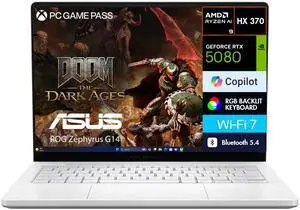 ASUS ROG Zephyrus G14 AI Gaming Laptop 14.0" 120Hz OLED 2.8K Display (AMD Ryzen AI 9 HX 370, NVIDIA GeForce RTX 5080 16GB, 32GB LPDDR5X, 2TB SSD, RGB KB, WiFi 7, Webcam, Bluetooth 5.4, Win 11 Home)