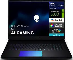 Alienware 18 Area-51 AA18250 AI Gaming Laptop 18" WQXGA (Intel Ultra 9- 275HX, GeForce RTX 5080 16GB, 64GB DDR5, 8TB PCIe SSD, Win 11 Home)