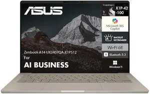 ASUS Zenbook A14 AI Business Laptop 14.0" WUXGA (Qualcomm Snapdragon X Plus X1P-42-100, 16GB LPDDR5X, 1TB PCIe SSD, Qualcomm Adreno, Win 11 Pro)