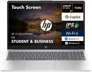 HP 15 Student & Business Laptop 15.6" Touchscreen IPS FHD Display (AMD Ryzen 5 7520U, 8GB LPDDR5, 2TB PCIe SSD, AMD Radeon, WiFi 6, Webcam, Bluetooth 5.2, Win 11 Home)