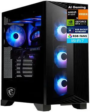 MSI Aegis ZS2 AI Gaming Desktop PC (AMD Ryzen 9 9900X, GeForce RTX 5070 12GB GDDR7, 64GB DDR5, 3x4TB SSD R0  (12TB), Win 11 Pro)