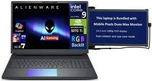 Alienware 18 Area-51 AI Gaming Laptop 18" 120Hz IPS WQXGA Display (Intel Ultra 9- 275HX, NVIDIA GeForce RTX 5070 Ti 12GB, 32GB DDR5, 2TB SSD, RGB KB, Win 11 Home) w/Duex Max DS Monitor