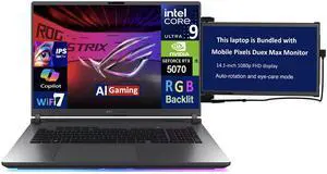 ASUS ROG Strix AI Gaming Laptop 18" 240Hz IPS WQXGA Display (Intel Ultra 9- 275HX, NVIDIA GeForce RTX 5070 8GB, 64GB DDR5, 8TB PCIe SSD, RGB KB, Thunderbolt 4, Win 11 Pro) w/Duex Max DS Monitor