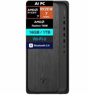 HP OmniDesk AI PC Desktop (AMD Ryzen 7 8700G, 32GB DDR5, 2TB PCIe SSD, AMD Radeon 780M, 400W PSU, WiFi 6, Bluetooth 5.4, RJ-45, 1 Display Port, HDMI, Win 11 Home)