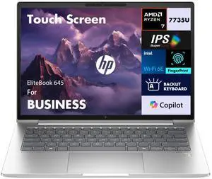 HP EliteBook 645 Business Laptop 14.0" Touchscreen IPS WUXGA Display (AMD Ryzen 7 7735U, 16GB DDR5, 1TB PCIe SSD, AMD Radeon, Backlit KB, Fingerprint, 2 Thunderbolt 4, WiFi 6E, Webcam, Win 11 Pro)