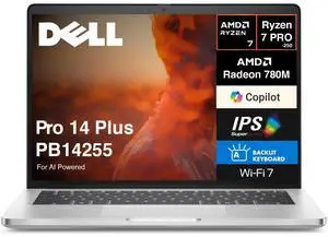 Dell Pro 14 Plus PB14255 AI Powered Laptop 14.0" WUXGA (AMD Ryzen 7 PRO 250, 16GB LPDDR5X, 512GB SSD, AMD Radeon 780M, Win 11 Pro)