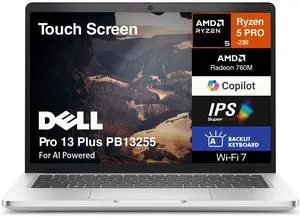 Dell Pro 13 Plus PB13255 AI Powered 2-in-1 Laptop 13.3" WUXGA (AMD Ryzen 5 PRO 230, 32GB LPDDR5X, 512GB SSD, Win 11 Pro)