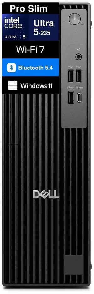 Dell Pro Slim Business Mini Desktop (Intel Ultra 5-235, Integrated GPU shared, 16GB DDR5, 4TB PCIe SSD, WiFi 7, Bluetooth 5.4, 180W PSU, RJ-45, 1 Display Port, HDMI, Win 11 Pro)