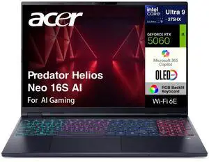 Acer Predator Helios Neo 16S AI AI Gaming Laptop 16.0" WQXGA (Intel Ultra 9- 275HX, NVIDIA GeForce RTX 5060 8GB, 16GB DDR5, 1TB SSD, Win 11 Home)