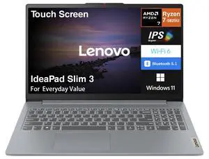 Lenovo IdeaPad Slim 3 Everyday Value Laptop 15.6" Touchscreen IPS FHD Display (AMD Ryzen 7 5825U, 16GB LPDDR4, 512GB M.2  PCIe SSD, AMD Radeon, WiFi 6, Webcam, Bluetooth 5.1, Win 11 Pro)