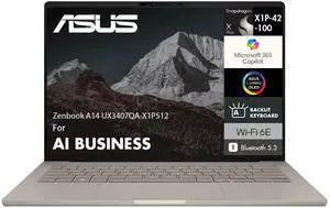 ASUS Zenbook A14 AI Business Laptop 14.0" WUXGA (Qualcomm Snapdragon X Plus X1P-42-100, 16GB LPDDR5X, 2TB PCIe SSD, Qualcomm Adreno, Win 11 Home) (Renewed)