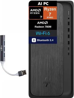 HP OmniDesk AI PC Desktop (AMD Ryzen 7 8700G, 16GB DDR5, 1TB SSD, AMD Radeon 780M, 400W PSU, WiFi 6, Bluetooth 5.4, RJ-45, 1 Display Port, HDMI, Win 11 Home)