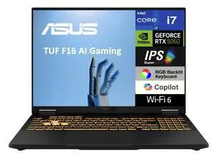 ASUS TUF F16 AI Gaming Laptop 16.0" 165Hz IPS WUXGA Display (Intel i7-14650HX, NVIDIA GeForce RTX 5060 8GB, 32GB DDR5, 1TB SSD, RGB KB, Thunderbolt 4, WiFi 6E, Webcam, Bluetooth 5.4, Win 11 Home) ASUS TUF F16 AI Gaming Laptop 16.0" 165Hz IPS WUXGA Display (Intel i7-14650HX, NVIDIA GeForce RTX 5060 8GB, 32GB DDR5, 1TB SSD, RGB KB, Thunderbolt 4, WiFi 6E, Webcam, Bluetooth 5.4, Win 11 Home)