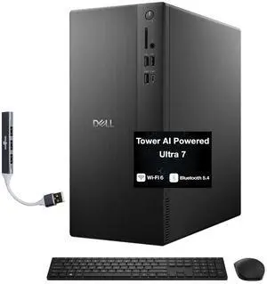Dell Tower ECT1250 AI Powered Desktop (Intel Ultra 7-265, 64GB DDR5, 8TB PCIe SSD, Intel UHD, 180W PSU, WiFi 6, Bluetooth 5.4, RJ-45, 1 Display Port, HDMI, Win 11 Pro) w/DKZ USB Port Expander Dell Tower ECT1250 AI Powered Desktop (Intel Ultra 7-265, 64GB DDR5, 8TB PCIe SSD, Intel UHD, 180W PSU, WiFi 6, Bluetooth 5.4, RJ-45, 1 Display Port, HDMI, Win 11 Pro) w/DKZ USB Port Expander
