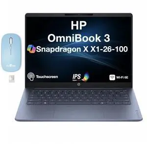 HP OmniBook 3 AI PC Laptop 14.0" Touchscreen IPS WUXGA Display (Qualcomm Snapdragon X X1-26-100, 16GB LPDDR5X, 2TB PCIe SSD, Qualcomm Adreno, WiFi 6E, Webcam, Win 11 Home) w/Dockztorm Wireless Mouse HP OmniBook 3 AI PC Laptop 14.0" Touchscreen IPS WUXGA Display (Qualcomm Snapdragon X X1-26-100, 16GB LPDDR5X, 2TB PCIe SSD, Qualcomm Adreno, WiFi 6E, Webcam, Win 11 Home) w/Dockztorm Wireless Mouse