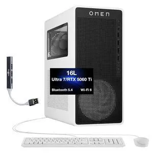 HP OMEN 16L AI Gaming Desktop PC (Intel Ultra 7 265F, GeForce RTX 5060 Ti 16GB GDDR7, 16GB DDR5, 2TB PCIe SSD, RGB Fans, 500W PSU, WiFi 6, Bluetooth 5.4, RJ-45, Win 11 Pro) w/DKZ USB Port Expander HP OMEN 16L AI Gaming Desktop PC (Intel Ultra 7 265F, GeForce RTX 5060 Ti 16GB GDDR7, 16GB DDR5, 2TB PCIe SSD, RGB Fans, 500W PSU, WiFi 6, Bluetooth 5.4, RJ-45, Win 11 Pro) w/DKZ USB Port Expander