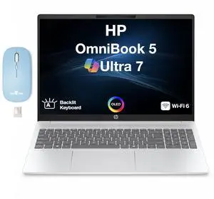 HP OmniBook 5 Copilot + Laptop 16.0" OLED WUXGA Display (Intel Ultra 7-255U, 16GB LPDDR5X, 8TB PCIe SSD, Intel Graphics, Backlit KB, WiFi 6, Webcam, Win 11 Pro) w/Dockztorm Wireless Mouse HP OmniBook 5 Copilot + Laptop 16.0" OLED WUXGA Display (Intel Ultra 7-255U, 16GB LPDDR5X, 8TB PCIe SSD, Intel Graphics, Backlit KB, WiFi 6, Webcam, Win 11 Pro) w/Dockztorm Wireless Mouse