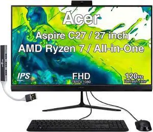 Acer Aspire C27 Professional All-in-One 27" IPS FHD Display (AMD Ryzen 7 5825U, 16GB DDR4, 512GB PCIe SSD, AMD Radeon, WiFi 6E, Webcam, Bluetooth 5.3, Win 11 Pro) w/DKZ USB Port Expander Acer Aspire C27 Professional All-in-One 27" IPS FHD Display (AMD Ryzen 7 5825U, 16GB DDR4, 512GB PCIe SSD, AMD Radeon, WiFi 6E, Webcam, Bluetooth 5.3, Win 11 Pro) w/DKZ USB Port Expander