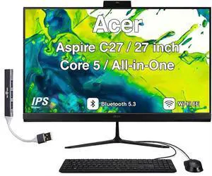 Acer Aspire C27 Professional All-in-One 27" IPS FHD Display (Intel Core 5 120U, 8GB DDR5, 512GB SSD, Integrated Graphics, WiFi 6E, Webcam, Bluetooth 5.3, Win 11 Home) w/DKZ USB Port Expander Acer Aspire C27 Professional All-in-One 27" IPS FHD Display (Intel Core 5 120U, 8GB DDR5, 512GB SSD, Integrated Graphics, WiFi 6E, Webcam, Bluetooth 5.3, Win 11 Home) w/DKZ USB Port Expander