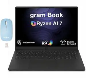 LG gram Book AI Powered Laptop 16.0" Touchscreen IPS WUXGA Display (AMD Ryzen AI 7 445, 16GB LPDDR5X, 1TB SSD, AMD Radeon, Backlit KB, WiFi 6E, Webcam, Win 11 Home) w/Dockztorm Wireless Mouse LG gram Book AI Powered Laptop 16.0" Touchscreen IPS WUXGA Display (AMD Ryzen AI 7 445, 16GB LPDDR5X, 1TB SSD, AMD Radeon, Backlit KB, WiFi 6E, Webcam, Win 11 Home) w/Dockztorm Wireless Mouse