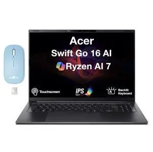 Acer Swift Go 16 AI AI Powered Laptop 16.0" Touchscreen IPS WUXGA Display (AMD Ryzen AI 7 445, 16GB LPDDR5X, 1TB SSD, AMD Radeon 840M, Backlit KB, WiFi 7, Win 11 Home) w/Dockztorm Wireless Mouse Acer Swift Go 16 AI AI Powered Laptop 16.0" Touchscreen IPS WUXGA Display (AMD Ryzen AI 7 445, 16GB LPDDR5X, 1TB SSD, AMD Radeon 840M, Backlit KB, WiFi 7, Win 11 Home) w/Dockztorm Wireless Mouse